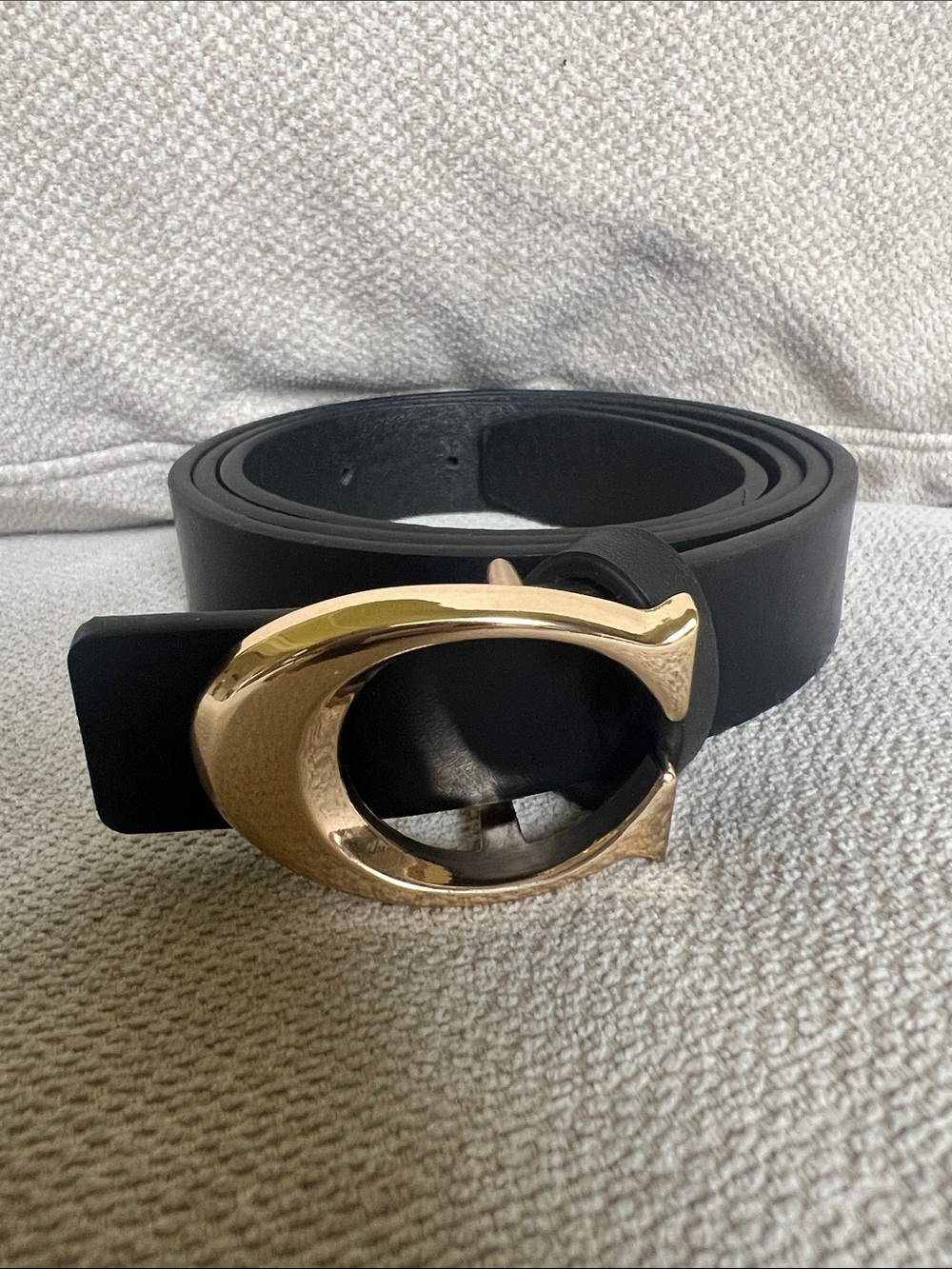 Coach Black Leather Belt with Gold Oval Buckle